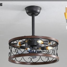 Idyllic American Fan Lamp Nordic Minimalist Dining Room (Option: Dark wood1 diameter45-220V)