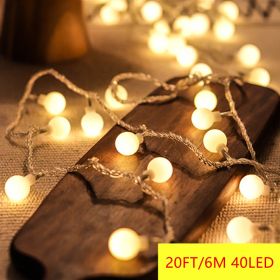 1pc Circular String Lights; Battery Powered; 20ft 40 LEDs; Twinkle Lights With Indoor/Outdoor Waterproof Ball-shape String Lights For Bedroom (Color: Warm White)