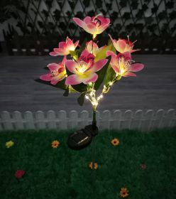 LED Solar Rose Orchid Flower Light Outdoor Garden Waterproof Simulation Lawn Lamp Wedding Party Christmas Decor Landscape Light (Emitting Color: 7 head orchid pink)